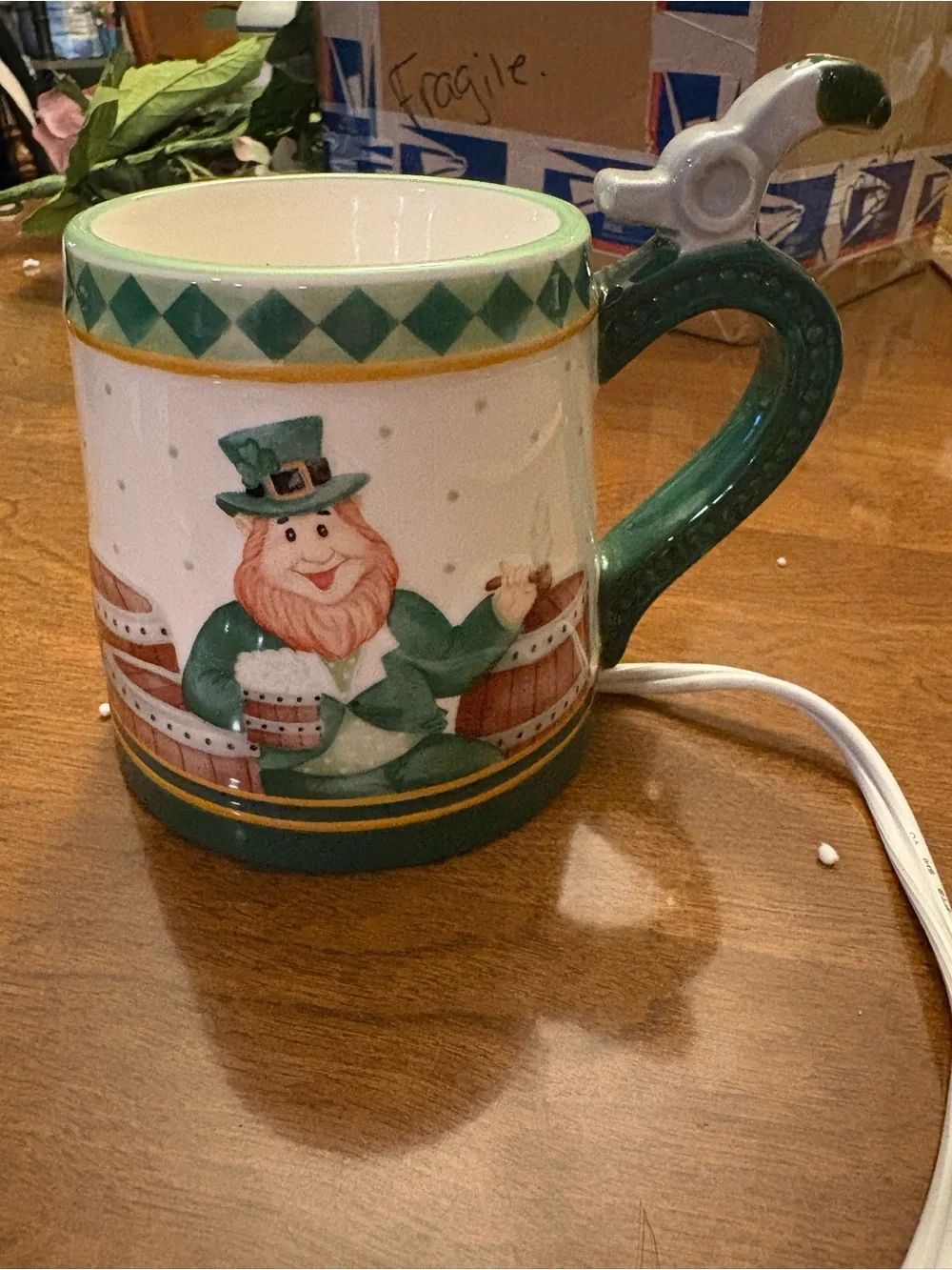 Vintage Holiday Leprechaun Ceramic Mug - Green
